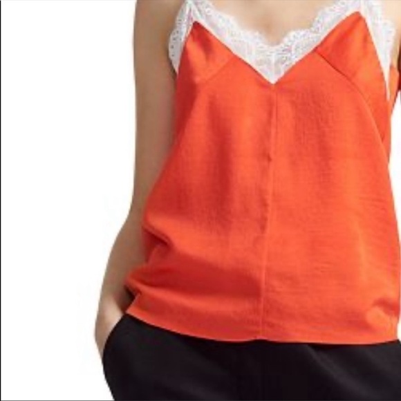 Maje Lace Trim Camisole Tank Top Red Orange White Spaghetti Strap - Picture 9 of 9